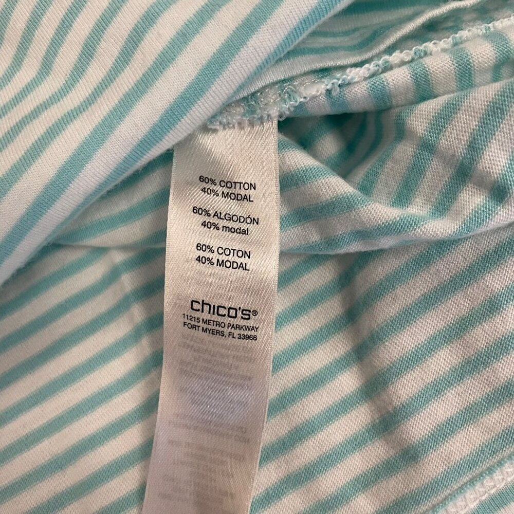 Chico's Womens Striped Top Lace Up Neck Turquoise/White Size Medium - Picture 9 of 9